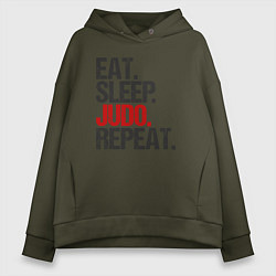 Толстовка оверсайз женская Eat sleep judo repeat, цвет: хаки