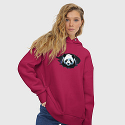 Толстовка оверсайз женская Грустная панда портрет, цвет: маджента — фото 2