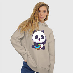 Толстовка оверсайз женская Панда с мячиком, цвет: миндальный — фото 2