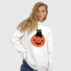 Толстовка оверсайз женская Котик в тыкве, цвет: белый — фото 2