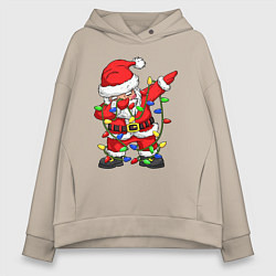 Толстовка оверсайз женская Санта Клаус и гирлянда, цвет: миндальный