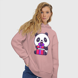 Толстовка оверсайз женская Панда с подарком, цвет: пыльно-розовый — фото 2