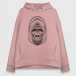 Толстовка оверсайз женская Голова весёлой гориллы, цвет: пыльно-розовый