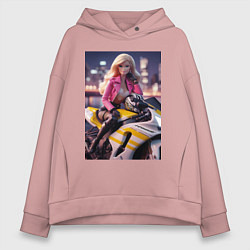 Женское худи оверсайз Barbie on a Kawasaki sports motorcycle