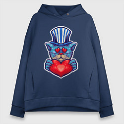 Толстовка оверсайз женская Кот с сердцем, цвет: тёмно-синий