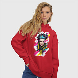 Толстовка оверсайз женская Портрет девушки Cyberpunk 2077, цвет: красный — фото 2