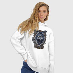 Толстовка оверсайз женская Волк талисман в славянском орнаменте, цвет: белый — фото 2
