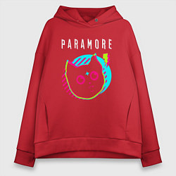 Толстовка оверсайз женская Paramore rock star cat, цвет: красный
