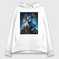 Толстовка оверсайз женская Крутой чувак бультерьер - киберпанк, цвет: белый