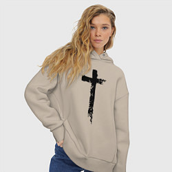 Толстовка оверсайз женская Крест простой графика, цвет: миндальный — фото 2