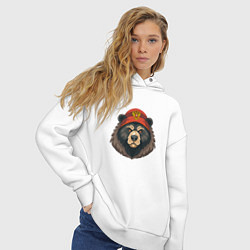 Толстовка оверсайз женская Русский медведь в шапке с гербом, цвет: белый — фото 2