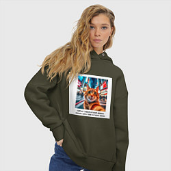 Толстовка оверсайз женская Рыжий кот: момент начать жить свою лучшую жизнь, цвет: хаки — фото 2