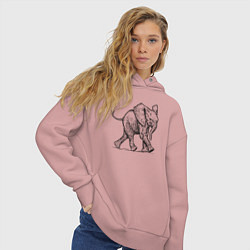 Толстовка оверсайз женская Слоненок бежит, цвет: пыльно-розовый — фото 2