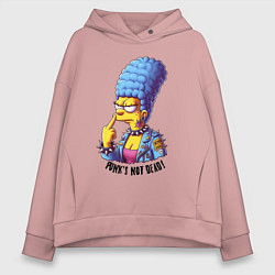 Толстовка оверсайз женская Marge Simpson - punks not dead motto, цвет: пыльно-розовый