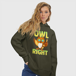 Толстовка оверсайз женская Owl right - каламбур отлично, цвет: хаки — фото 2