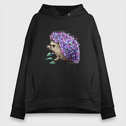 Толстовка оверсайз женская Сиреневый ежик, цвет: черный