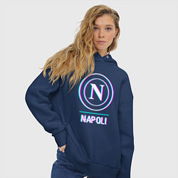 Толстовка оверсайз женская Napoli FC в стиле glitch, цвет: тёмно-синий — фото 2