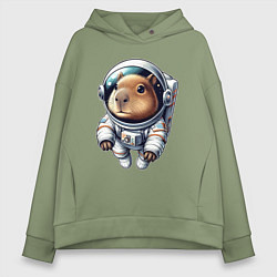 Толстовка оверсайз женская Прикольный капибарыш космонавт - нейросеть, цвет: авокадо