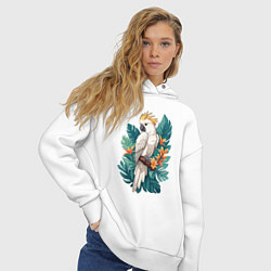 Толстовка оверсайз женская Попугай какаду и тропические листья, цвет: белый — фото 2