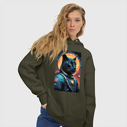 Толстовка оверсайз женская Пантера бравый космонавт - нейросеть, цвет: хаки — фото 2