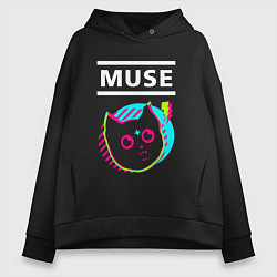 Толстовка оверсайз женская Muse rock star cat, цвет: черный