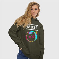 Толстовка оверсайз женская Muse rock star cat, цвет: хаки — фото 2
