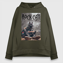 Толстовка оверсайз женская Rock cat - ai art, цвет: хаки