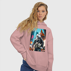 Толстовка оверсайз женская Cool hare with a skateboard - ai art, цвет: пыльно-розовый — фото 2