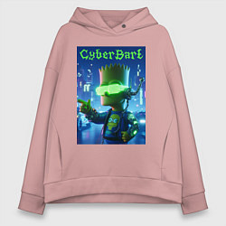 Толстовка оверсайз женская Cyber Bart - neon glow ai art, цвет: пыльно-розовый
