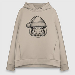 Толстовка оверсайз женская Голова новогоднего тигра, цвет: миндальный