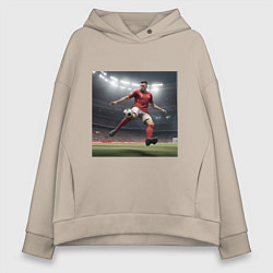 Толстовка оверсайз женская Футболист пинающий мяч, цвет: миндальный