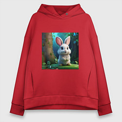 Толстовка оверсайз женская Зайчик на поляне, цвет: красный
