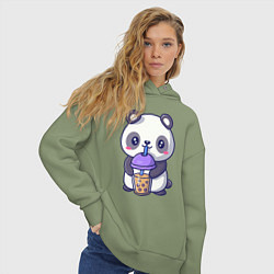 Толстовка оверсайз женская Panda drink, цвет: авокадо — фото 2