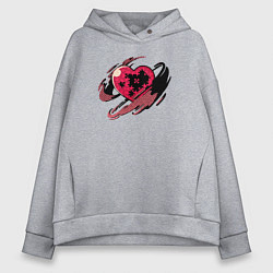 Толстовка оверсайз женская Сердце и пазлы, цвет: меланж