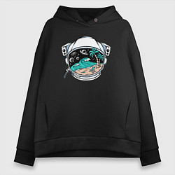 Толстовка оверсайз женская Море и космос в скафандре, цвет: черный