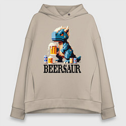 Толстовка оверсайз женская Пивозавр - пиксель арт нейросеть, цвет: миндальный