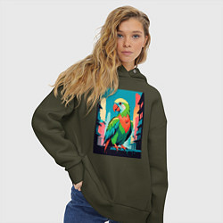Толстовка оверсайз женская Попугай в городе, цвет: хаки — фото 2
