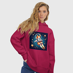 Толстовка оверсайз женская Реактивный корги в космосе, цвет: маджента — фото 2