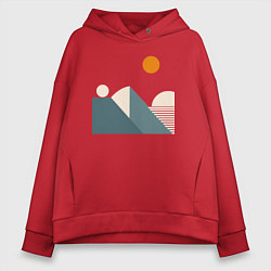 Толстовка оверсайз женская Горы и солнце минимализм абстакция, цвет: красный