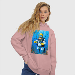 Толстовка оверсайз женская Homer diving - ai art, цвет: пыльно-розовый — фото 2