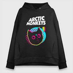 Толстовка оверсайз женская Arctic Monkeys rock star cat, цвет: черный