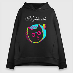 Толстовка оверсайз женская Nightwish rock star cat, цвет: черный