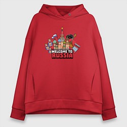 Толстовка оверсайз женская Welcome to Russia color, цвет: красный