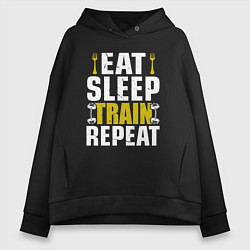 Толстовка оверсайз женская Eat sleep train, цвет: черный