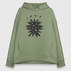 Толстовка оверсайз женская Лесные птички, цвет: авокадо