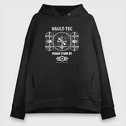Толстовка оверсайз женская Fallout заставка белая vaul-tec, цвет: черный