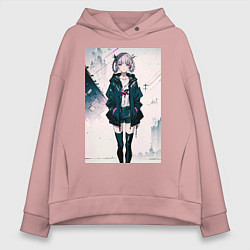 Толстовка оверсайз женская Надзуна Нанакуса - Песнь ночных сов, цвет: пыльно-розовый