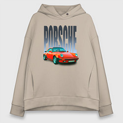 Толстовка оверсайз женская Порше 911 немецкий спорткар, цвет: миндальный