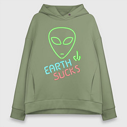 Толстовка оверсайз женская Земля отстой - неон green инопланетянин, цвет: авокадо
