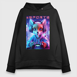 Толстовка оверсайз женская Funny fox - e sports ai art, цвет: черный